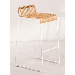 Tabouret haut Riviera - en rotin, pieds métal blanc